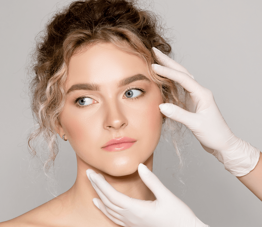 beautiful lady getting treatment cosmetology clinic plastic surgeon touching female face panorama with free space
